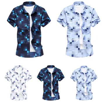 

New Fashion Mens Summer Casual Short Sleeve Shirt Mens Plaid Print Short Sleeve Shirts Tops