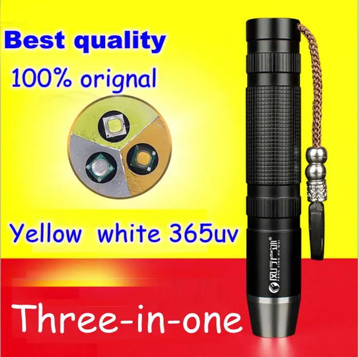 

R5 three light flashlight 365nm yellow light purple jade 18650 charge