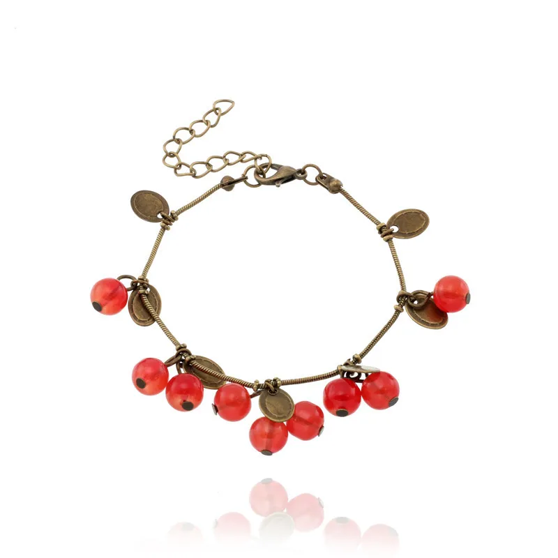 

Trendy Plant Bracelet Red Cherry Bracelets Bronze Coins Bangle For Women Cape Gooseberry Bracelets&Bangles Christmas Jewelry