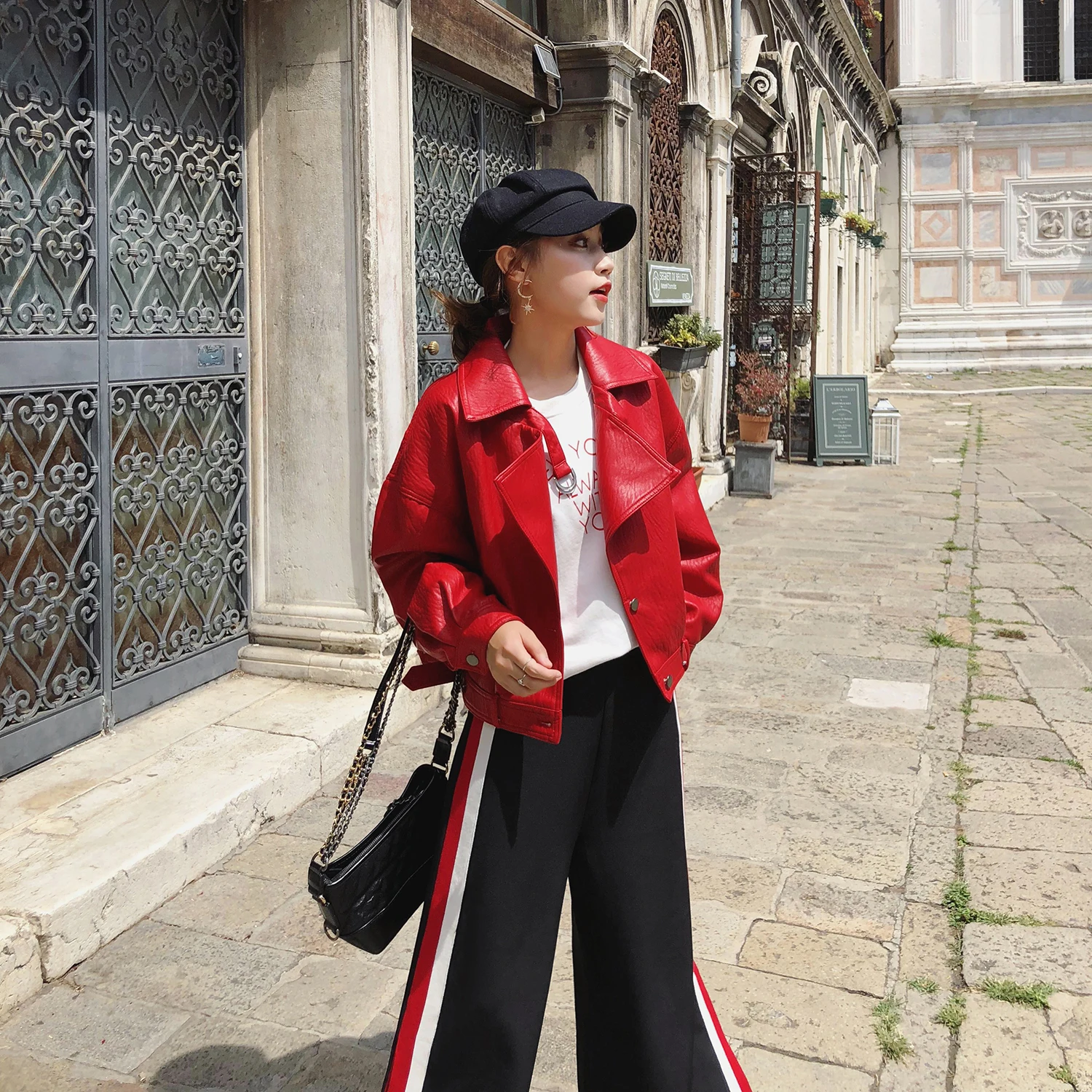 Ftlzz Autumn Faux Leather Jacket Women Loose Turndown Collar Single Breasted Motorcycle Leather Coats