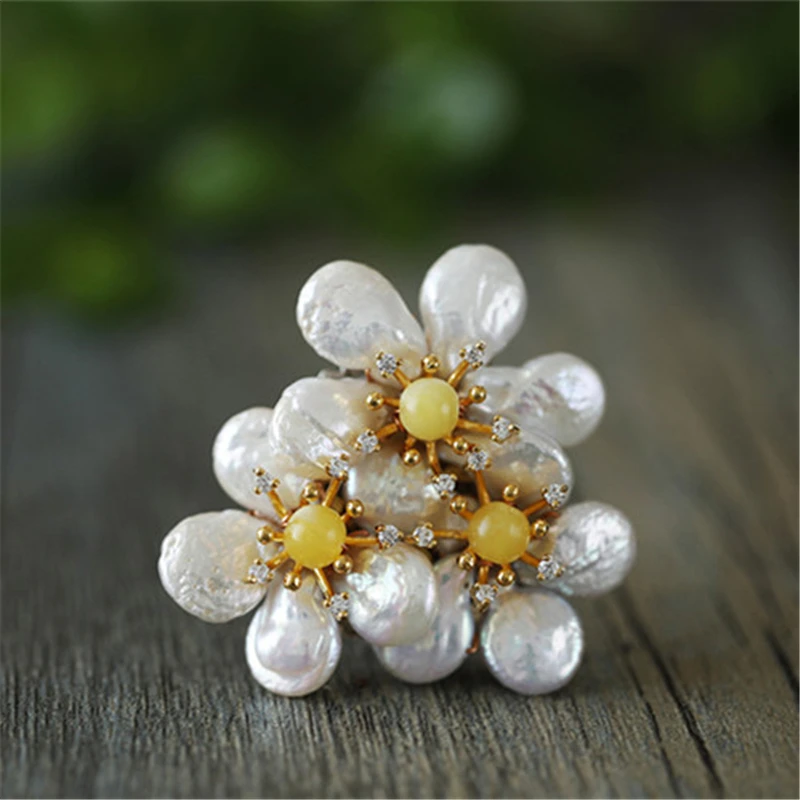 Buy CMAJOR Baroque Pearl Brooches For Women Natural Yellow Stone Beads Flower