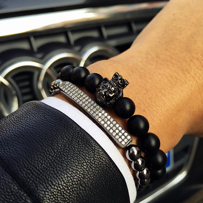 

Mcllroy men's bracelet Buddha Bangle brand natural stone bead bracelet gold lion head Crown King Charms 2019 valentine jewelry