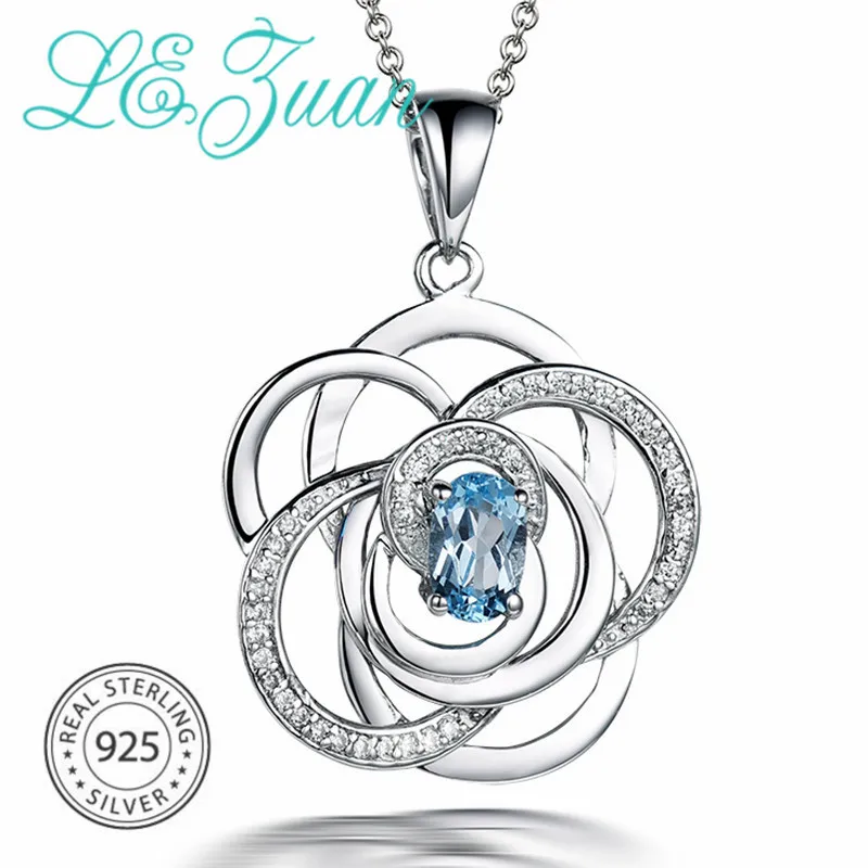 L& zuan серебро 925 пробы натуральный 0.64ct топаз синий драгоценный камень с украшением, подвеской в виде цветка для принцессы Свадебный Рождественский подарок