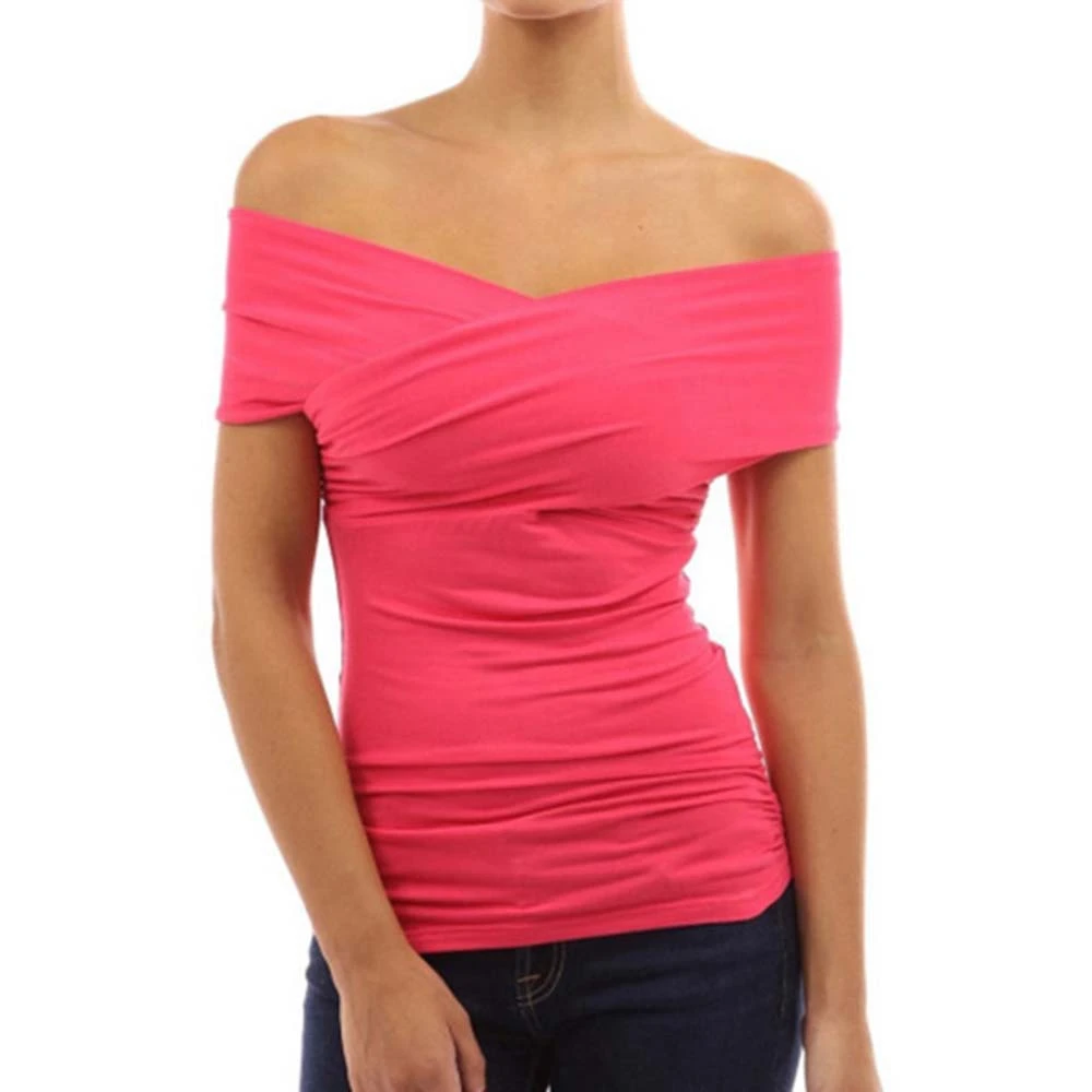 Summer New European And American Women's Crossover Backless Pleat Short-Sleeved Slinky Sexy T-Shirt L/XL Summer New European And American Women's Crossover Backless Pleat Short-Sleeved Slinky Sexy T-Shirt L/XL