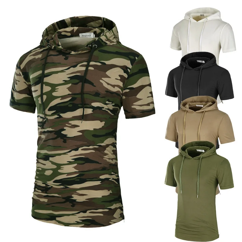

2019 New Hunting T-shirt Short Sleeve Hooded Camouflage Summer Outdoor Military Hunting T-Shirt for Camping Hiking Fishing