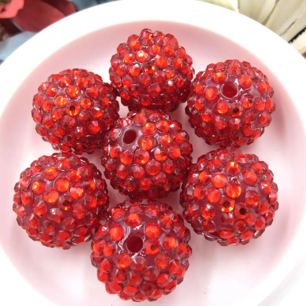 

50PCS Quality 20MM Red Chunky Resin Rhinestone Ball Beads,Bling Chunky Beads Accessories For DIY Kids Chunky Bubblegum Necklace