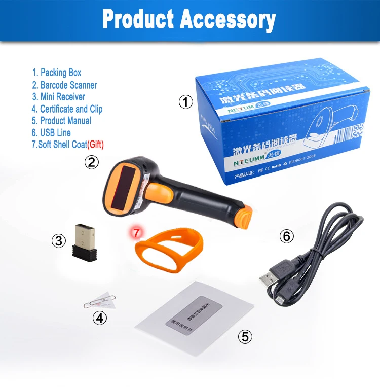 Leitor de Código de Barras Scanner de Código de Barras sem Fio 2.4g até 300 m do Laser - com Fio para Windows Android 2000 Mah Mac 10 China barcode scanner wireless Suppliers