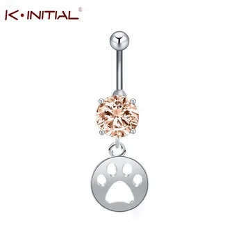 10Pcs wholesale Zircon Gold Silver Navel Bar Body Jewelry Dangle Dog Cat Paw Belly Button Ring Belly Piercing Body Accessories
