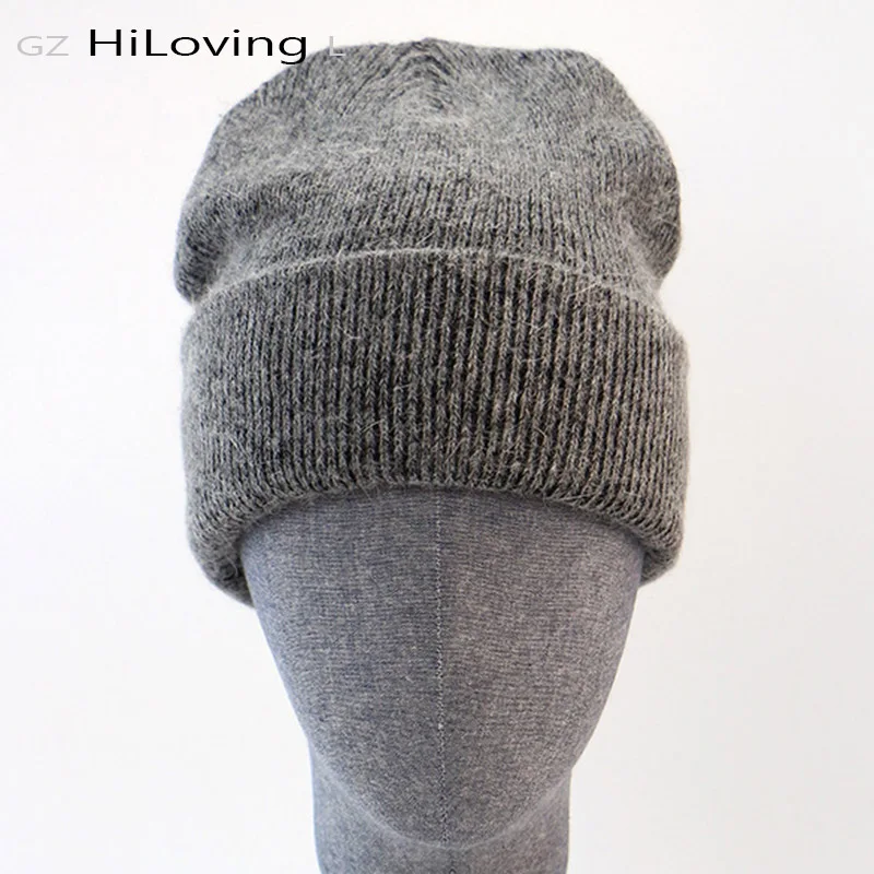 GZhilovingL, зимняя, известная, теплая, шерстяная, натуральная, шапка, повседневная, Skullies, вязаные шапки, черный кролик, Lana, вязаные шапки, мужские, шерсть, толстая шапка
