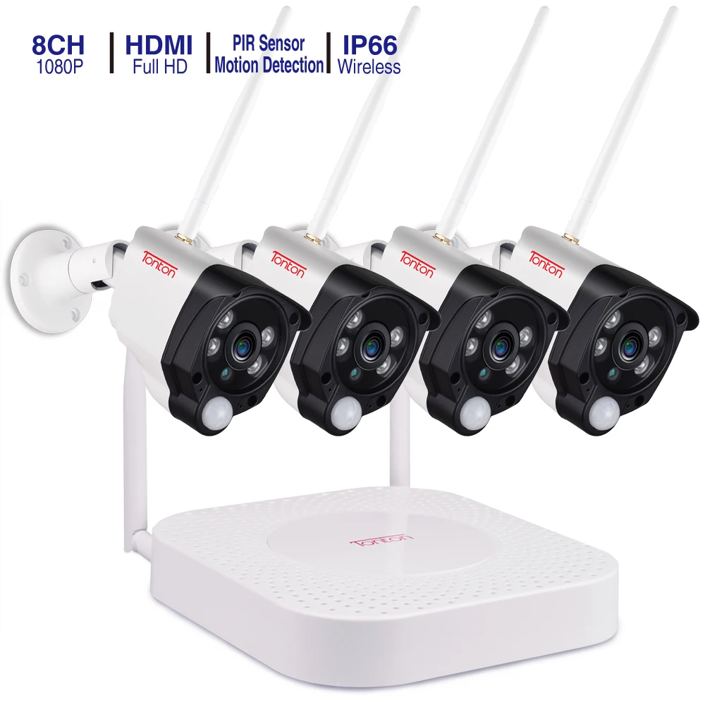 Tonton 8CH Беспроводная система видеонаблюдения 1080P 2MP NVR IP IR-CUT наружная ip-камера видеонаблюдения Система безопасности Аудио запись видеонаблюдение