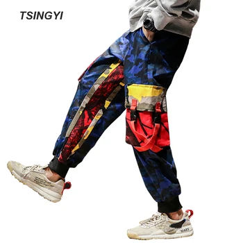 

Tsingyi 5XL Camouflage Military Men Harem Pants Spliced Hip Hop 100% Cotton Camo Multi Pockets Drawstring Tactical Mens Joggers