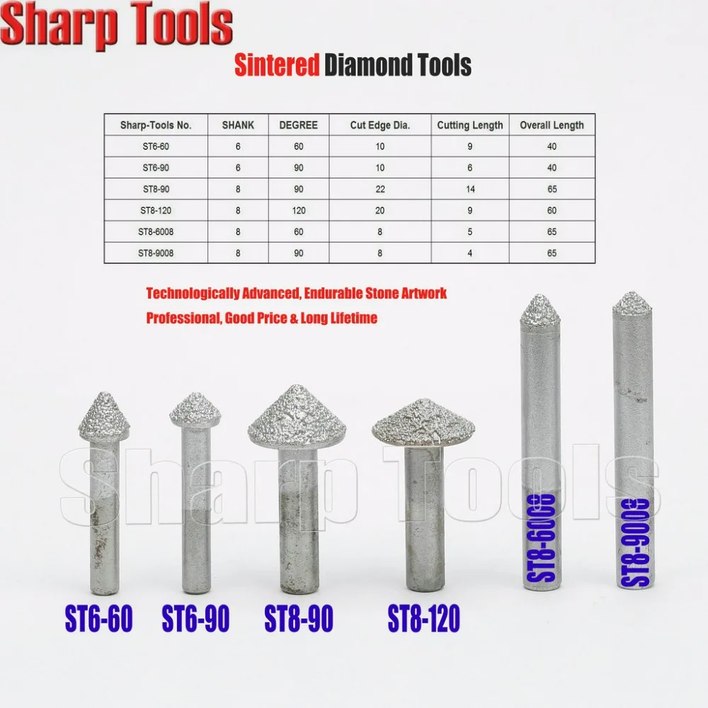 

60-120 Degree V Engraving Bits End Mill Diamond Cutter for Stone Carving Machine 3D Tapered CNC Router Diamond Milling Tool Set