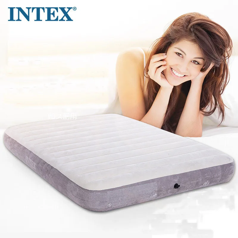 

INTEX new luxury flocked single inflatable mattress air bed camping mat padded cushion 64701 with household electric pump