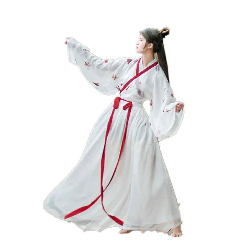 

Женский костюм ханьфу в китайском стиле, вышивка в традиционном этническом стиле, комплект для выступлений на сцене