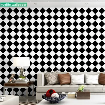 

Black White Square Plaid Diamond Geometric Pattern Wallpaper kids Room Living Room Bedroom Restaurant TV Background WallPaper