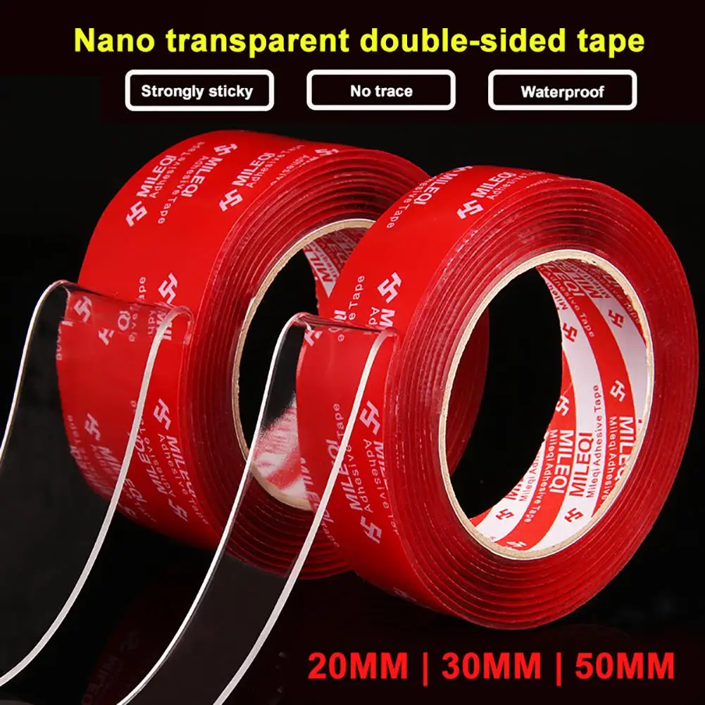 

1PC Waterproof Acrylic Nano Magic Tape Transparent No Trace Double Sided Tape Super Strong Car Sticker Auto Adhesive 20/30/50mm