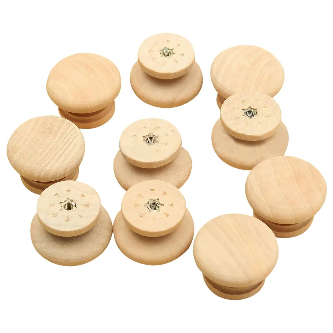 

10pcs 35mm Natural Wood Wooden Drawer Wardrobe Door Cabinet Knob Pull With Screw