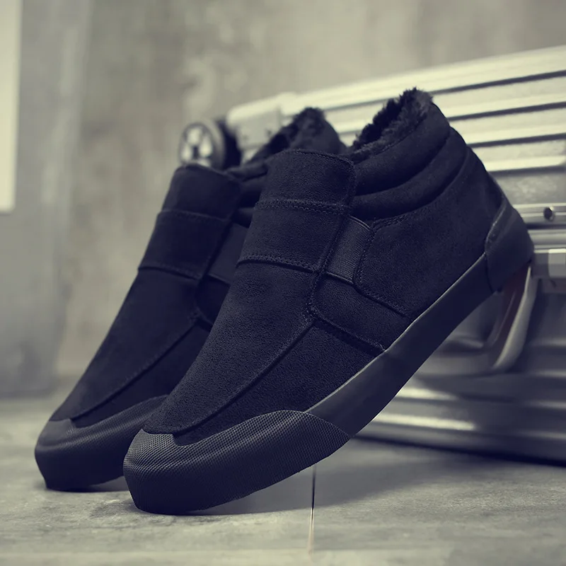 

winter section suede soft bottom short plush fashion breathable business casual men's boots a pedal elastic belt ankle boots