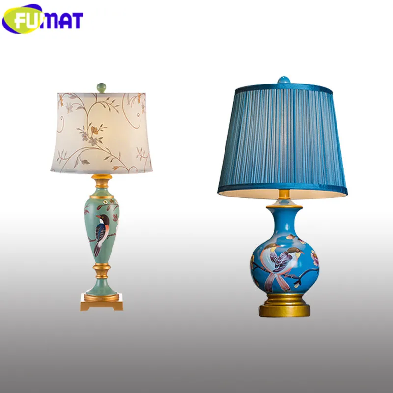 

FUMAT Republic Mediterranean Table Lamp Fabric Lampshade Emerald Art Deco LED Desk Lamps 220V 240V Bedroom Foyer Bedside Light