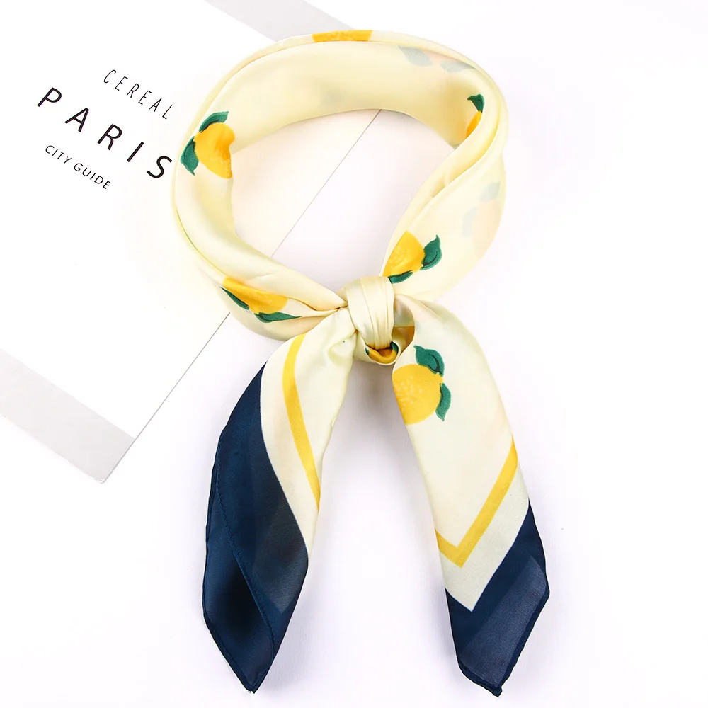 70 см лимонный принт дизайн небольшой квадратный воротник шарф женский шейный платок роскошный имитация шелка шарфы повязки для волос - Цвет: yellow