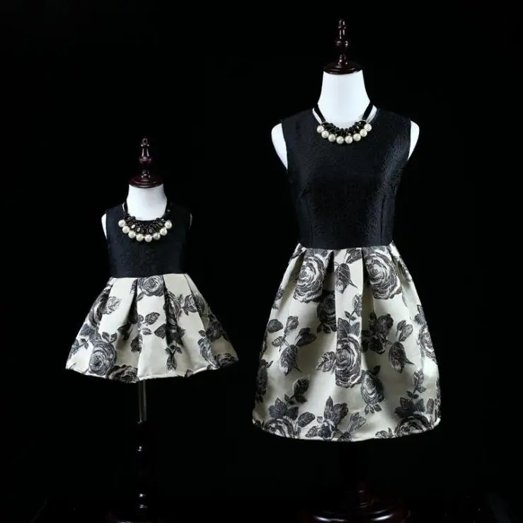

Europe and the United States 2018 autumn The new Parent-child outfit Jacquard print mother-daughter dress