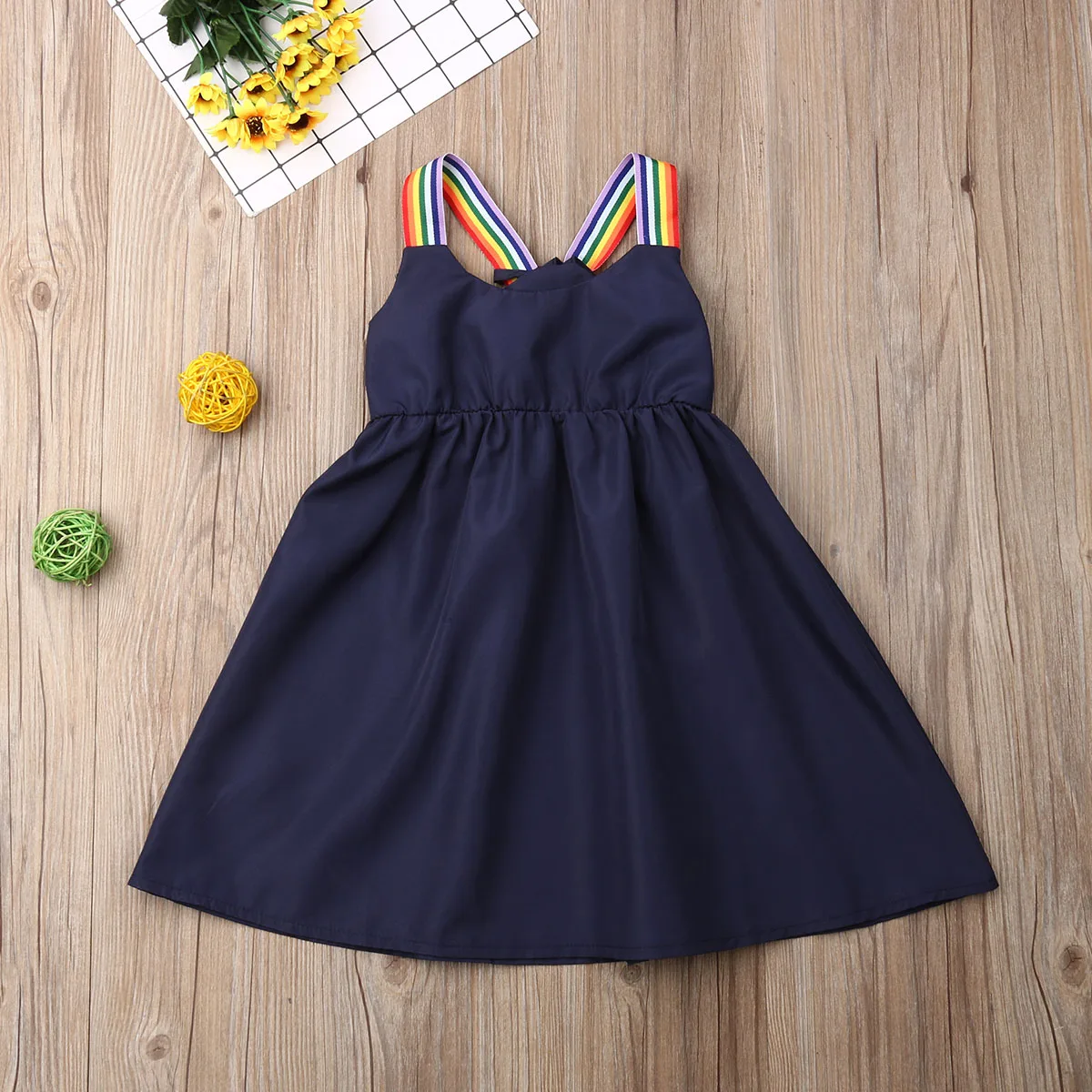 

Emmababy Summer Toddler Baby Girl Clothes Solid Color Sleeveless Strap Dress Princess Party Pageant Casual Sundress