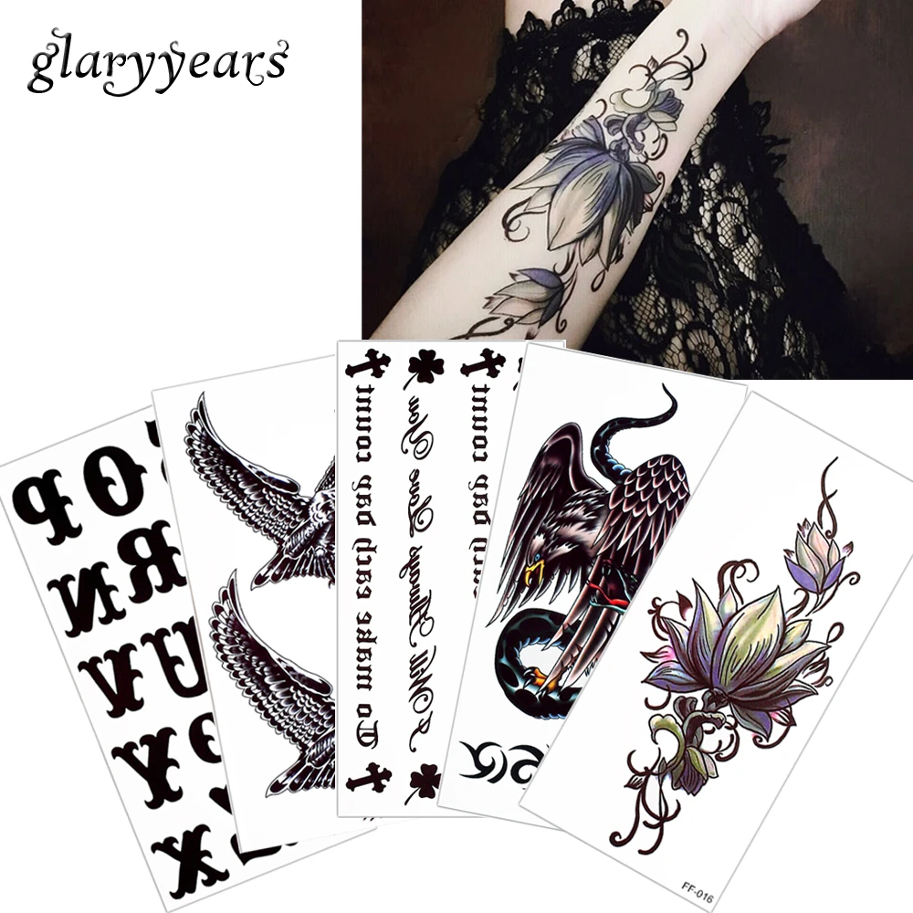 Glaryyears 5 Pieces Lot Temporary Waterproof Tattoo Sticker Vivid Life Like Lotus Flower Words Beauty Body Makeup Tattoos Art Ff Tattoo Sticker Waterproof Tattoo Stickertattoo Art Aliexpress