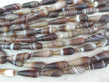 

genuine Botswana agate gemstone drop teardrop veins brown jewelry agate necklace 10x30mm full strand 16inch
