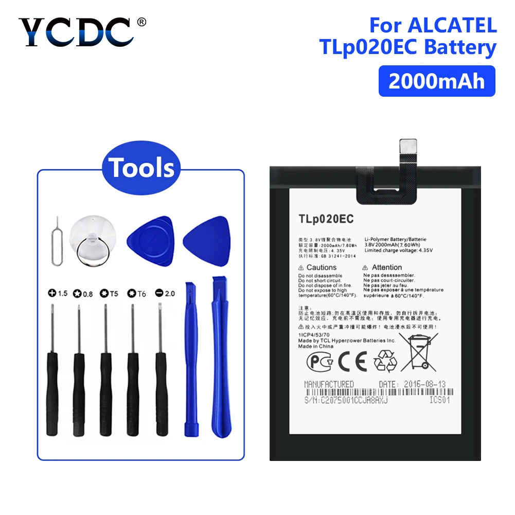 YCDC новая 2000 мА/ч TLp020EC Батарея для Alcatel POP UP 6044D Перезаряжаемые литий-ионный