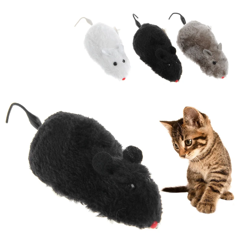 OOTDTY 2017 Clockwork Wind Funny Running Mouse Rat Move Tail Cat Kitten Prank Toy Gift