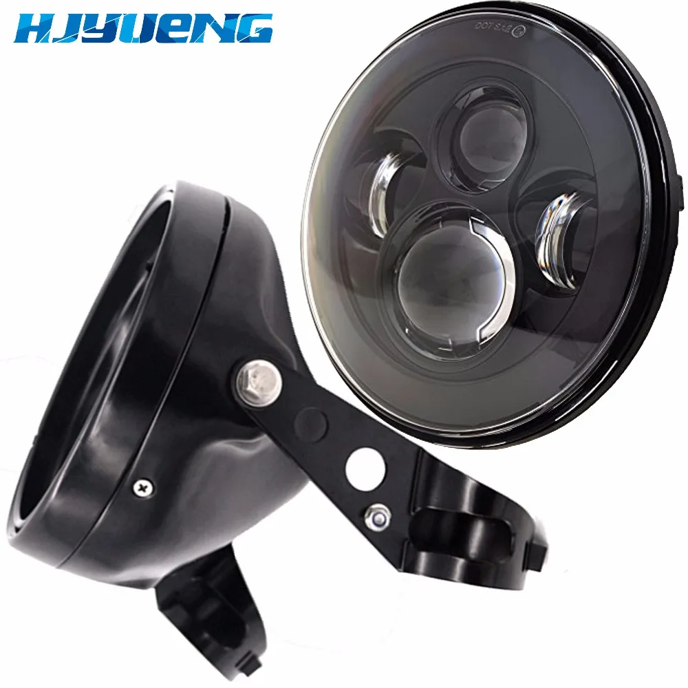 

For Harley Chopper Cafe Racer Bobber Curisers Round 7" H4 Motorcycle Headlight 7 inch Led Headlamp Angel Eyes DRL Running Lights