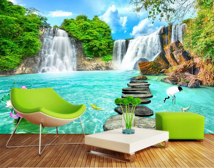 Custom 3d Murals,landscape Waterfall 3d Three-dimensional Papel De ...