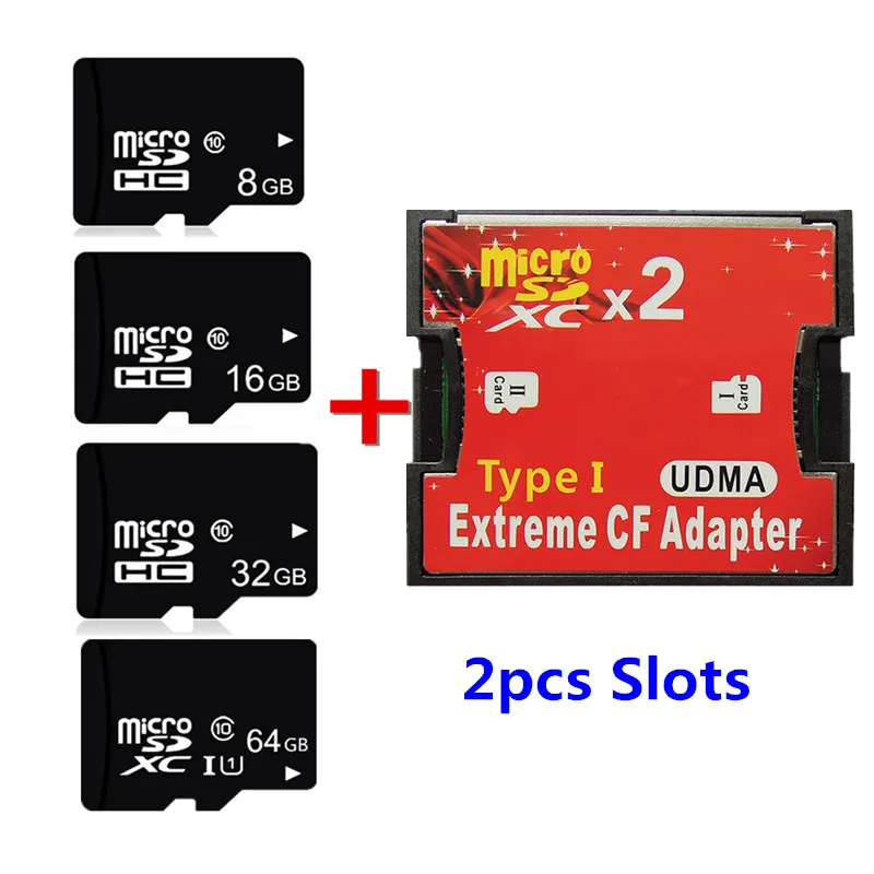 Новинка! 8 ГБ 16 ГБ 32 ГБ 64 ГБ TF карты C10 Micro SD, SDHC карта SDXC с 2 слота TF карты в CF карта адаптер высокое Скорость для Камера