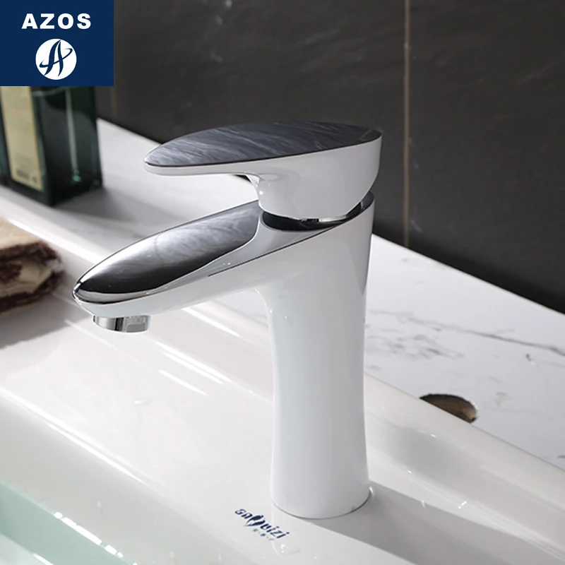 Azos Under Counter Basin Faucet Soft Wash Basin Brass White Cold and Hot Switch Shower Room Basin Bathroom Cabinet Single Handl