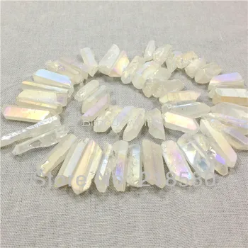 

SLB-024 Rough Titanium Clear Quartz AB Crystal Points Drilled Briolettes Beads