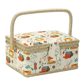 

European DIY Fabric Crafts Multi-function Sewing Basket With Handle Orange