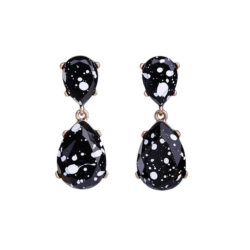 

Black Resin Water Drop Earrings for Women Fashion White Spotted Hanging Earrings Designer Jewelry Online