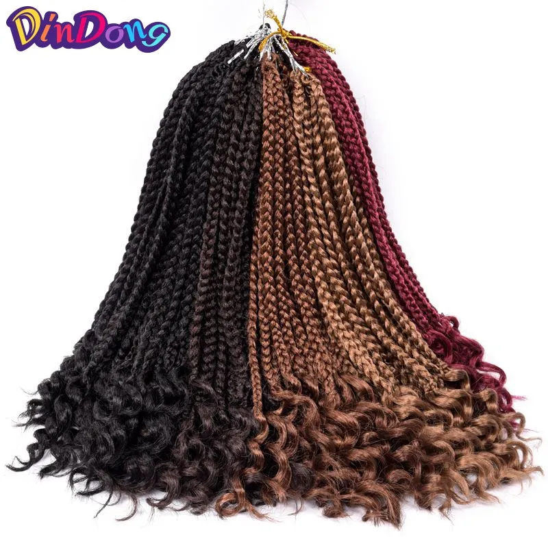 

DinDong 12 Inch Box Braids Curly Ends Synthetic 24 Strands Goddess locks Crochet Hair Extensions 6 Color Available