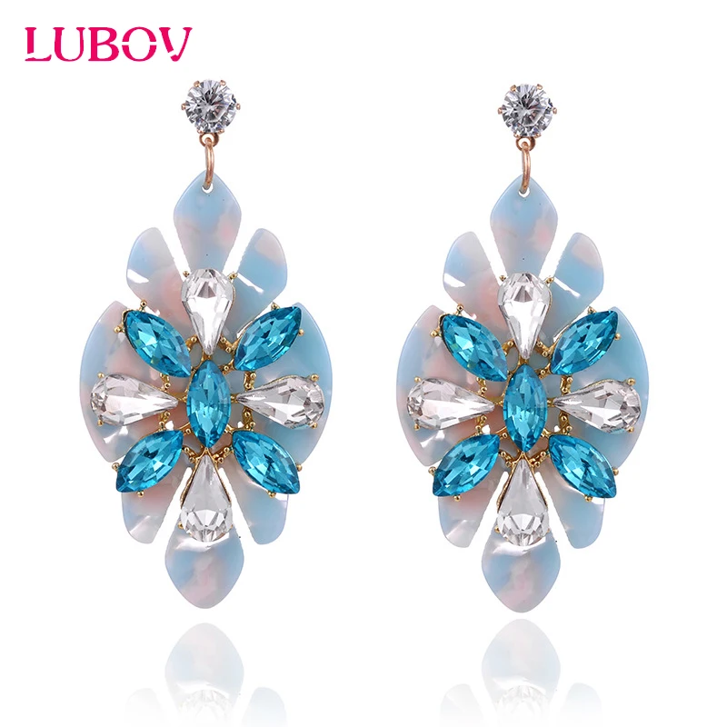 

LUBOV Colorful Crystal Stone Flower Women Resin Drop Earrings Fashion Rhinestone Dangle Earrings Trendy Statement Girls' Jewelry