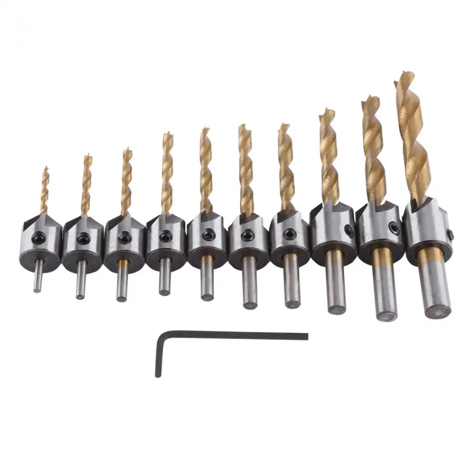 

New 5Pcs Steel Countersink Drill Bit Carpentry Woodworking Boring Tool Round Shank Drill With Hex Key Hand Tool