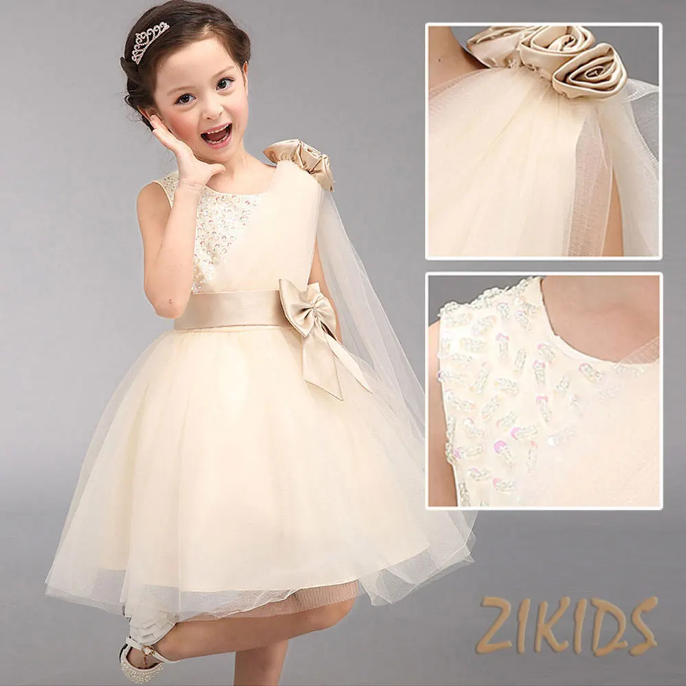 Summer Girl Princess Dress Sleeveless Sequined Flowers Girls Dresses for Wedding Evening Party Kids Clothes 2017