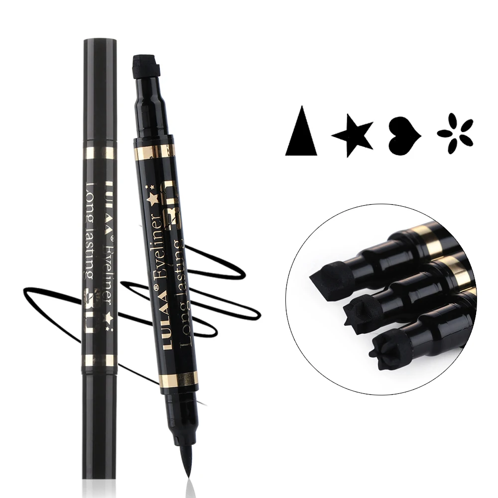 

1PC Dual-ended Waterproof Black Liquid Eyeliner Pencil Makeup Cosmetic Tools Heart/Star With Tattoo Stamping Seal Eye Liner Pen