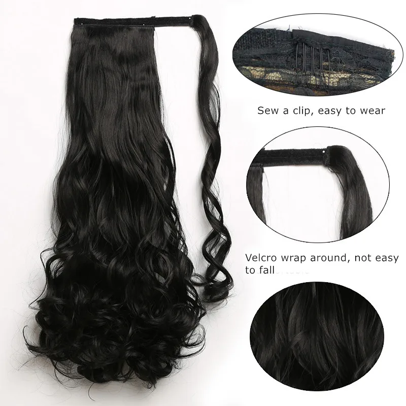 AISI BEAUTY 22 '' Long Wavy Ponytails Clip In Synthetic Pony Tail Fake Hair Extension wrap round hair piece for women