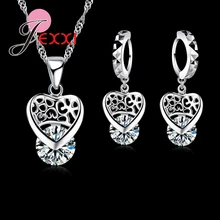 JEXXI Fashion Woman Accessories 925 Sterling Silver Jewelry Sets Luxury CZ Crystal Heart Pendant Necklace + Earring Set