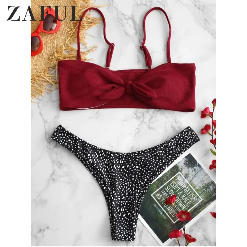 

ZAFUL Sexy Tie Knot Front Bikinis Women Push Up Swimsuit Bikini Set Bandage Swimwear Thong Bathing Suit 2019 Swimming Suit New