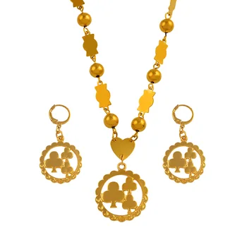 

Gold Color Trendy Islands Jewelry Flower Pendant Necklaces Earrings With Colored Beads Jewellery sets for Moms Gifts #J0202