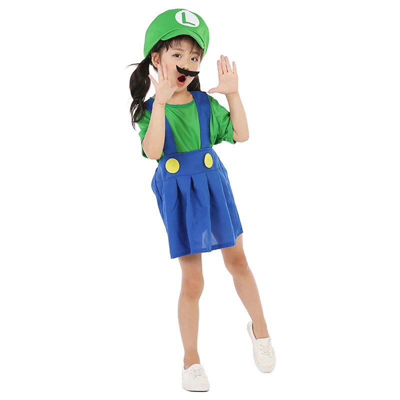 Супер Марио костюм Дети Super Mario Luigi костюм Косплэй костюм для девушки для хеллоуина для детей мальчиков Карнавальная одежда для вечеринки костюм - Цвет: Girls-Green