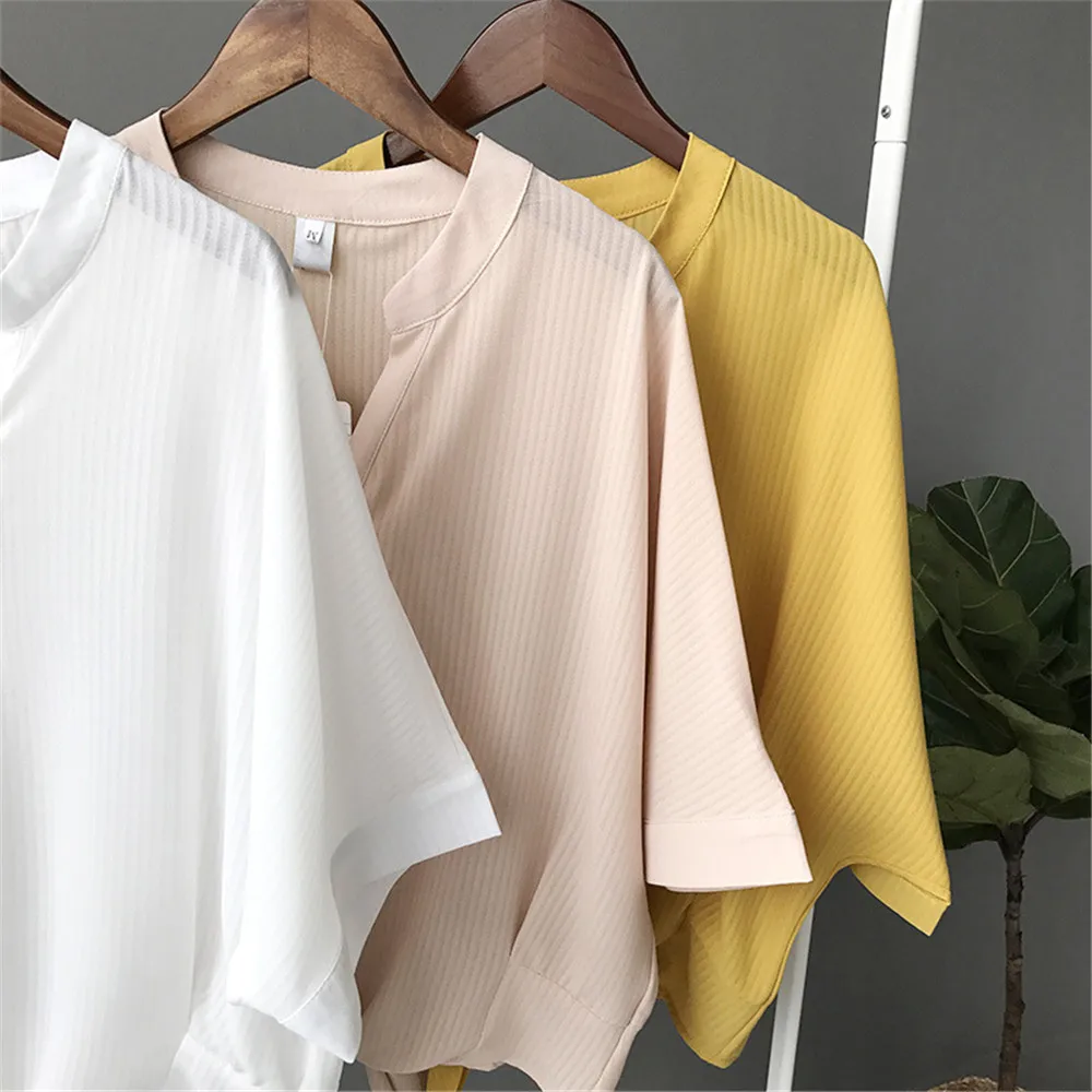Short Style Loose Chest Women Blouse Shirt 2018 Summer V Neck Casual Short Shirt Chiffon Half Sleeve Dating Blouse campus Shirt (12)
