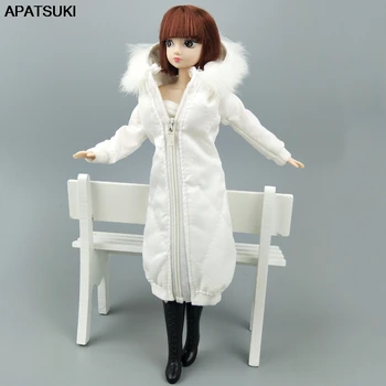 

White Winter Wear Long Coat for Barbie Doll Clothes Dress Parka For 1/6 BJD Doll Jacket 1:6 Dolls Accessories Kids Toy