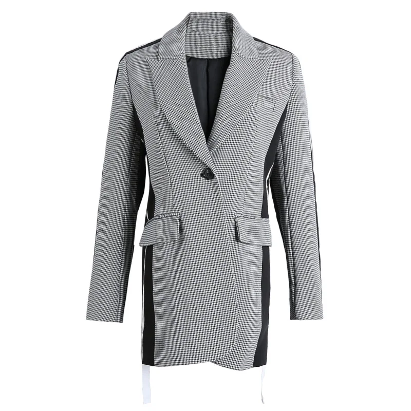 In Early Spring of 2019 Poplar Purple Star Net Red with The Same Gray Loose Lattice Stitching Collision Color Suit Jacket Woman In Early Spring of 2019 Poplar Purple Star Net Red with The Same Gray Loose Lattice Stitching Collision Color Suit Jacket Woman